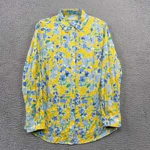 J.McLaughlin Button Down Shirt Womens M Yellow Floral Cotton Spandex Long Sleeve